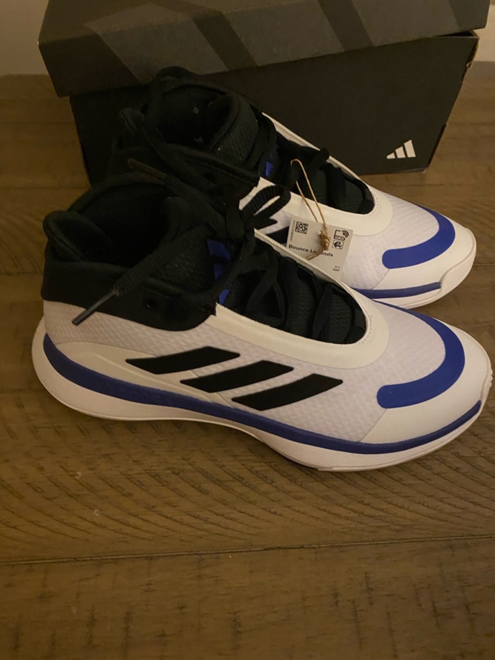 adidas White, Black & Blue High-Top Basketball Shoes